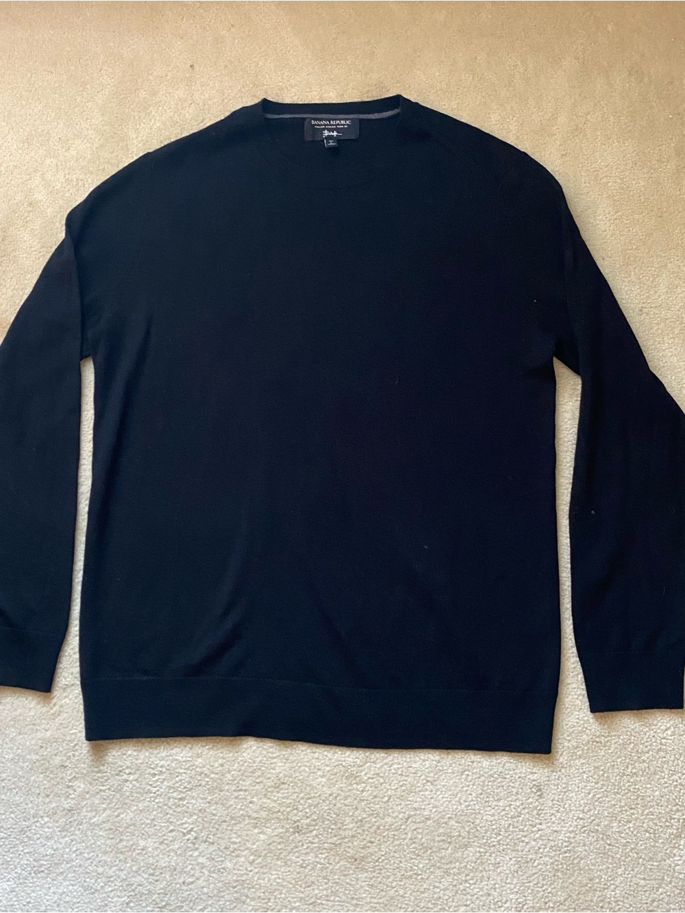 Mens Banana Republic Italian Merino Yarn by Baruffa Black Sweater - Large Tall